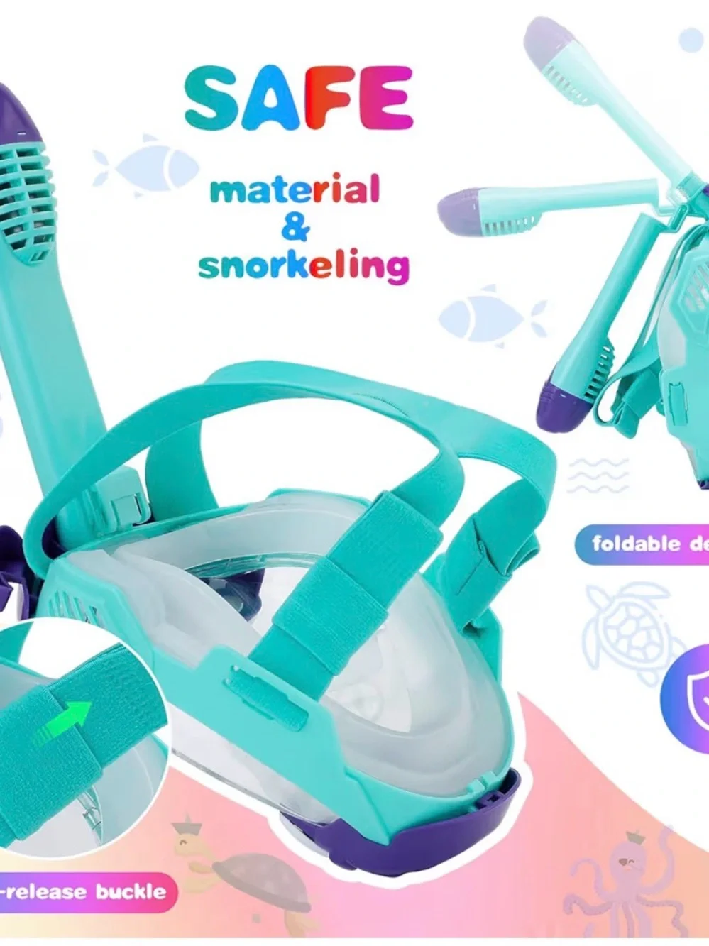 Kids Full Face Snorkel Mask - Teal & Purple